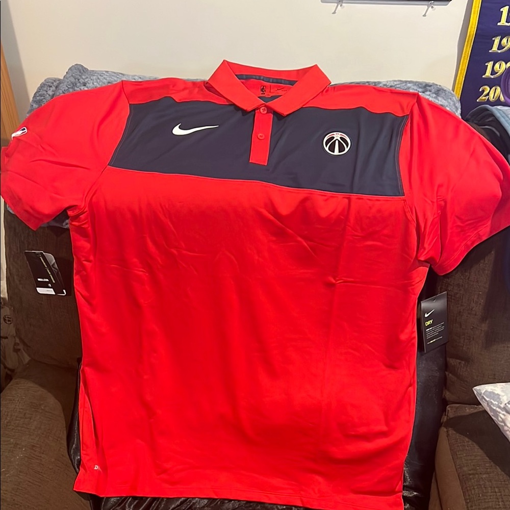 Nike NBA Official Wizards Red and Blue Polo Style Coaches Shirt